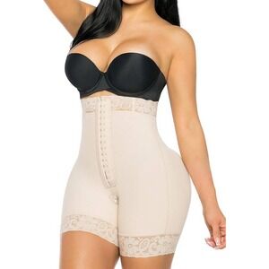 YIANNA Shapewear Shorts Women Large Beige High Waist Lace Trim Faja 7272AY